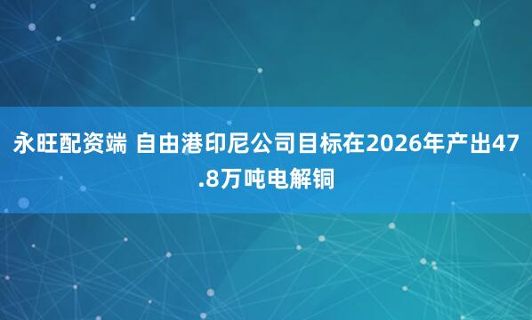 永旺配资端 自由港印尼公司目标在2026年产出47.8万吨电解铜