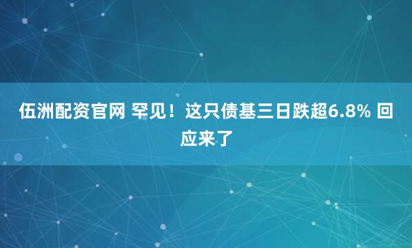 伍洲配资官网 罕见！这只债基三日跌超6.8% 回应来了